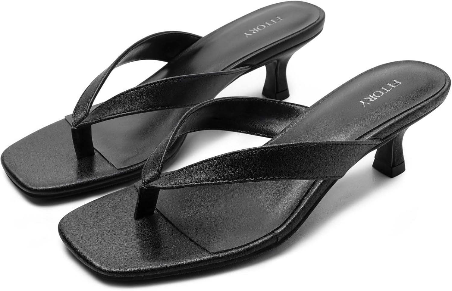 FITORY Women's Sexy Kitten Heel Flip Flops,Square Open Toe Low Heel Sandals, Slip on Comfortable Thong Heels for Causal Size 6-11 - Image 5