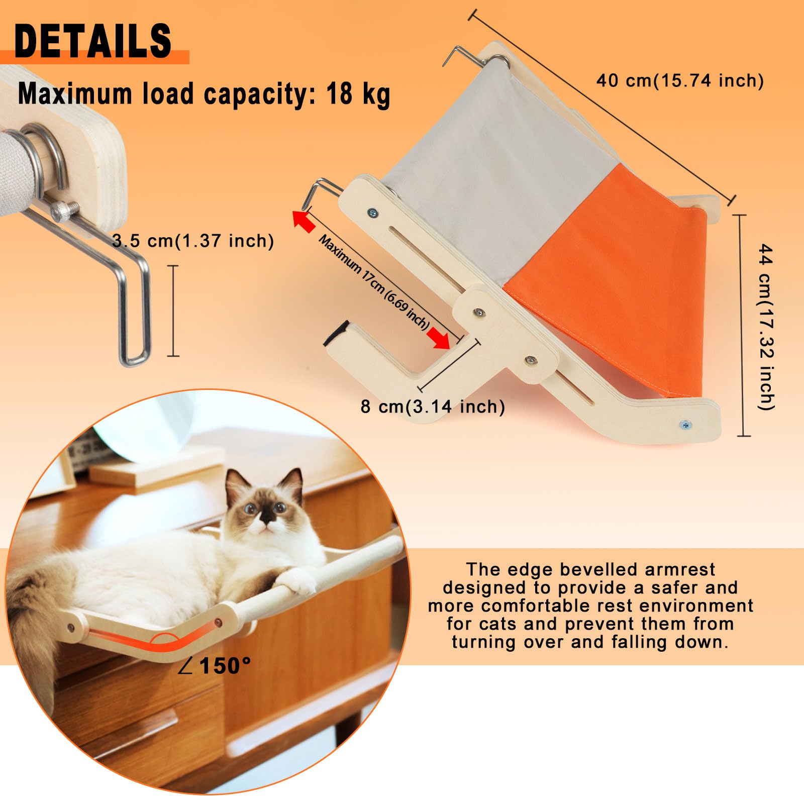 Hamaca Cama Gato Ventana, Hamaca Gato Cama Colgante para Gatos Cama Radiador Hamaca Ventana Gato, Soportar hasta 18 kg