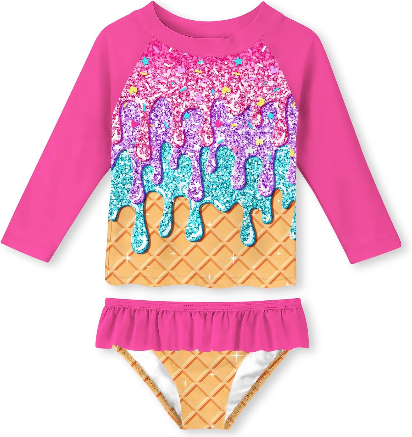 Lovekider Little Girls Swimsuits 2 Pieces Swimwears Rash Guard Set Long Sleeve UPF50+ Bathing Suit for Beach 2-8T