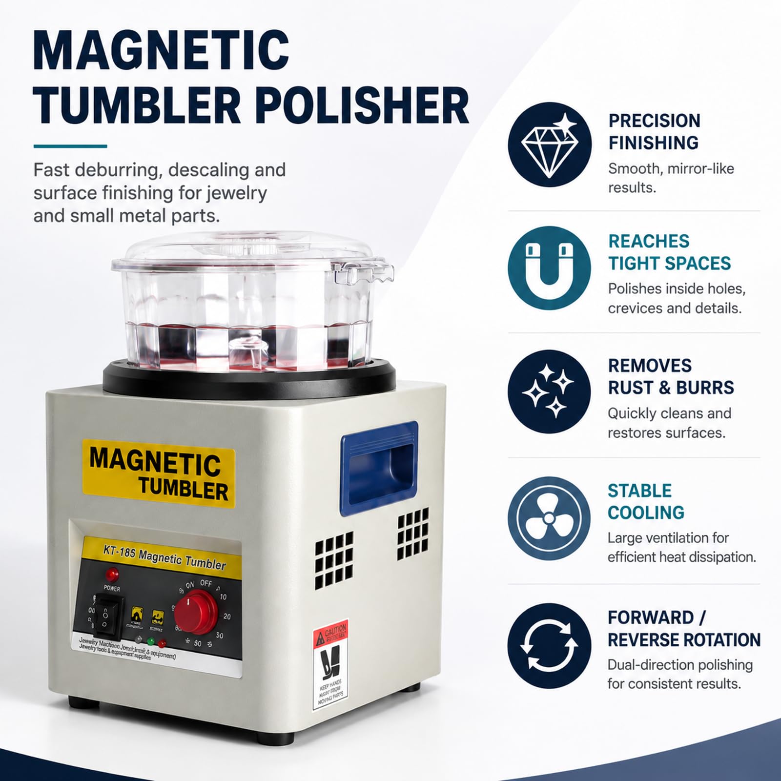 Automatyczny Bęben, 250W Magnetyczna Wykańczarka Z Timerem | Avlägsnar Oxidation & Grader, 2000 Varv/Min, 600g Kapacitet, Dubbelriktad, 8,9kg, För Silver & Precisionsdelar