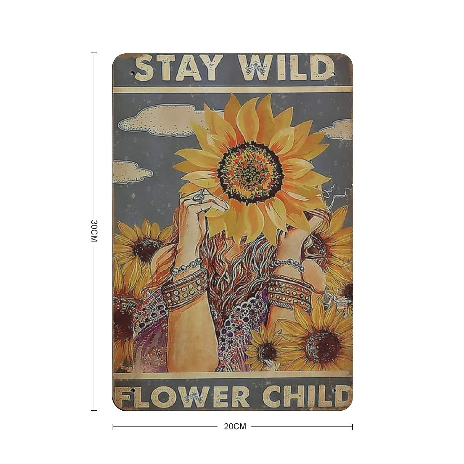 Targa In Metallo Vintage "Stay Wild Flower" - 20x30 Cm, Decorazione Per Interni/Esterni