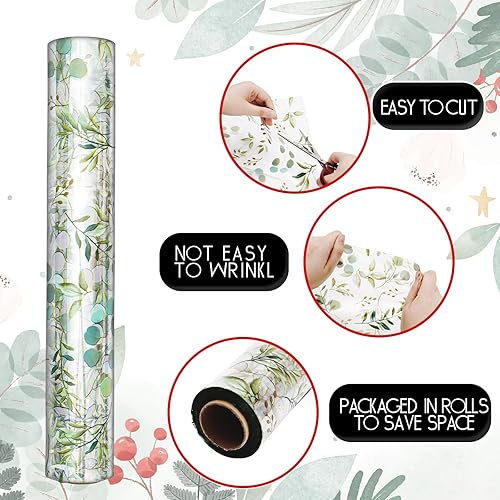 Miniatura 3 de Whaline Rollo de papel de envoltura de eucalipto y celofán, hojas verdes, papel de regalo de plástico con hojas verdes, para bodas, cumpleaños, baby