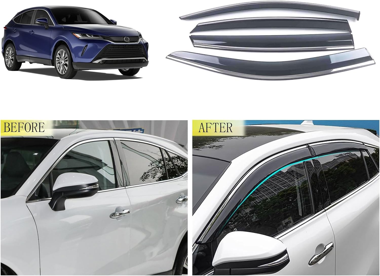 Side Window Deflector Visors Compatible with Toyota Venza 2021 2022 2023 Acrylic Smoke Tinted Sun Rain Wind Guards Shield Vent Cover Exterior Car Accessories ABS 4PCS