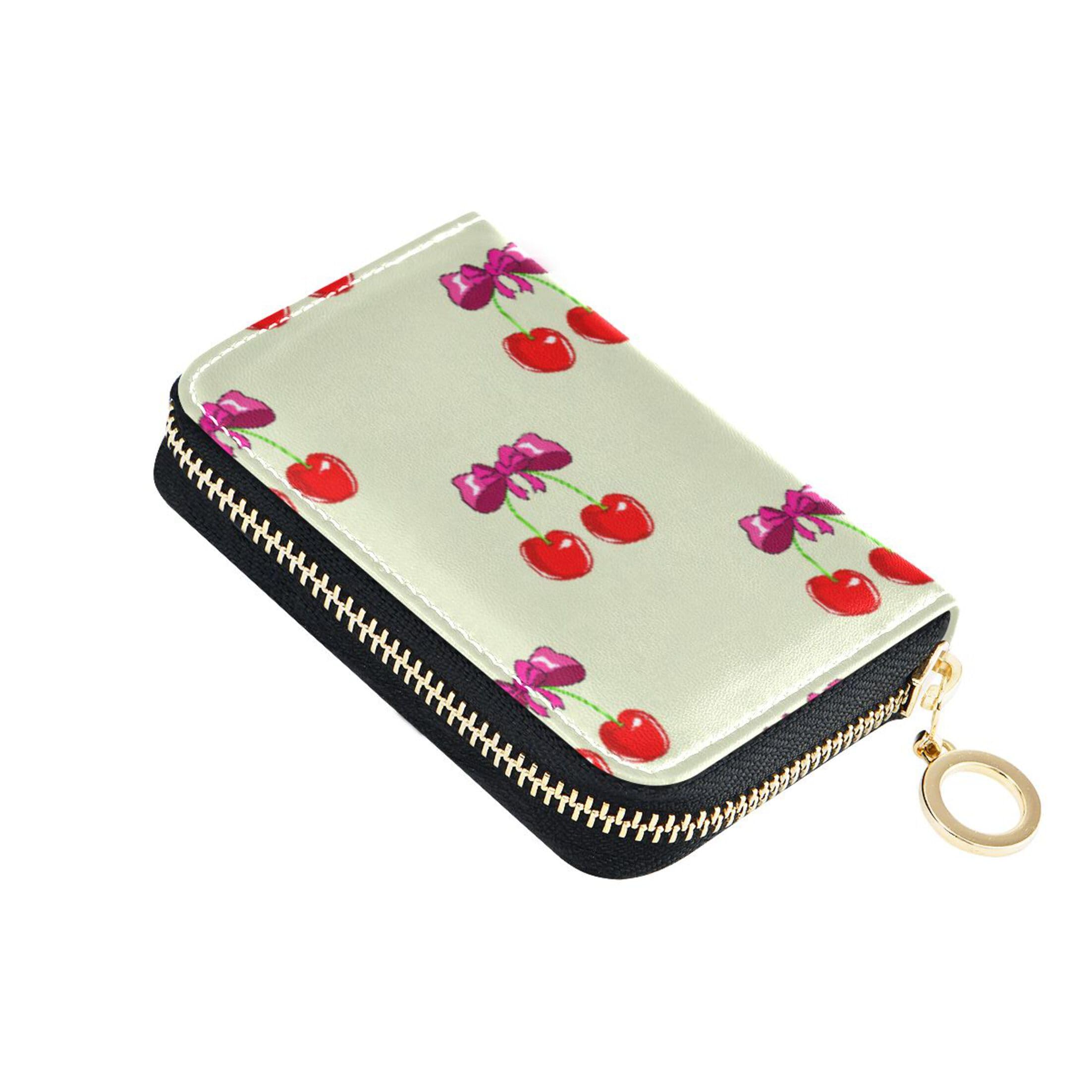 Burbuja Red Cherries with Bows Credit Card Holder for Women Men RFID Blocking, Leather Accordion Zipper Card Case Wallet 11 Slots