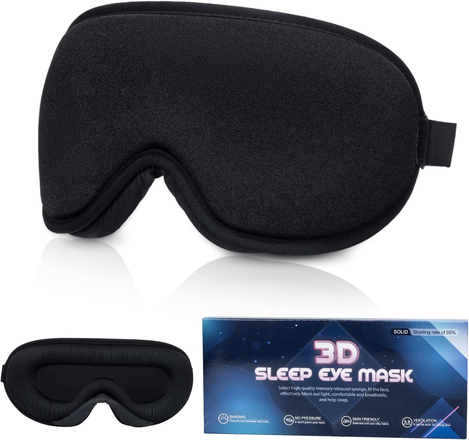Sleep Eye Mask, 3D Contoured Sleep Mask Light Blocking Sleep Mask for Women and Men, Soft and Comfortable Night Eye Blinder, Suitable for Travel, Lunch Breaks, Sleeping, Meditation, Black