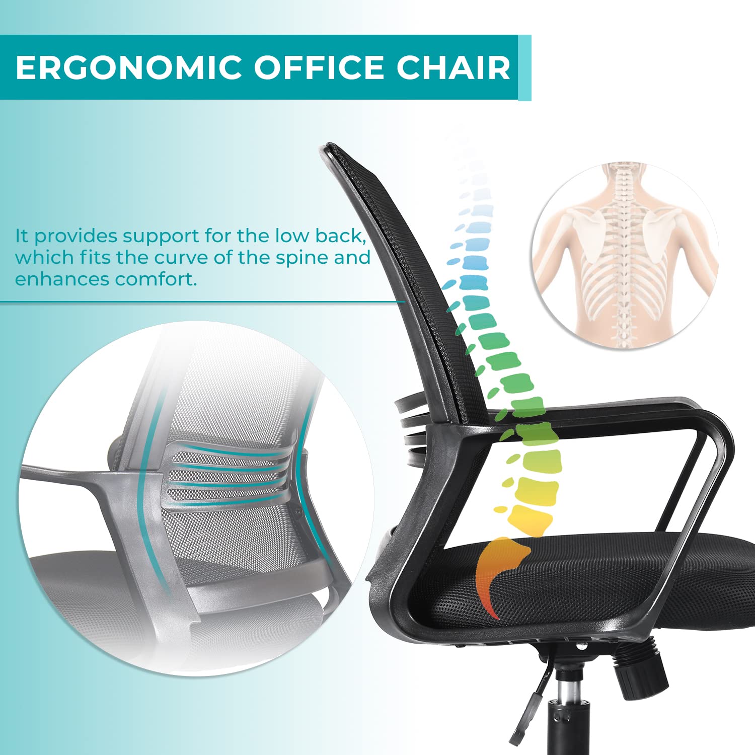 Kinna EK Sedia Ufficio Ergonomica In Rete - Braccioli Ribaltabili, Schienale Alto, Supporto Lombare, Base Metallica