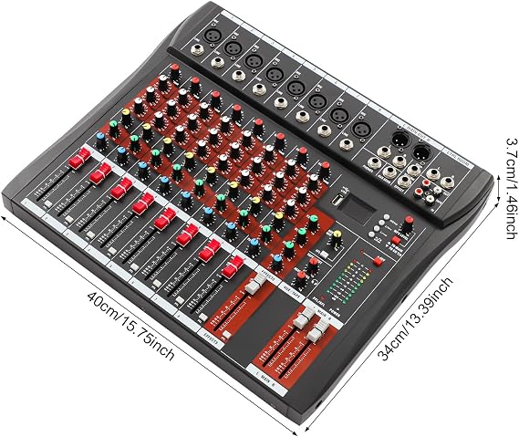 8-Channel Audio DJ Mixer Soundboard Console System with LED Display Bluetooth USB DJ Sound Mixing Console MP3 Socket 48V Power Six Music Styles Band Mixers for Stage Studio DJ Band