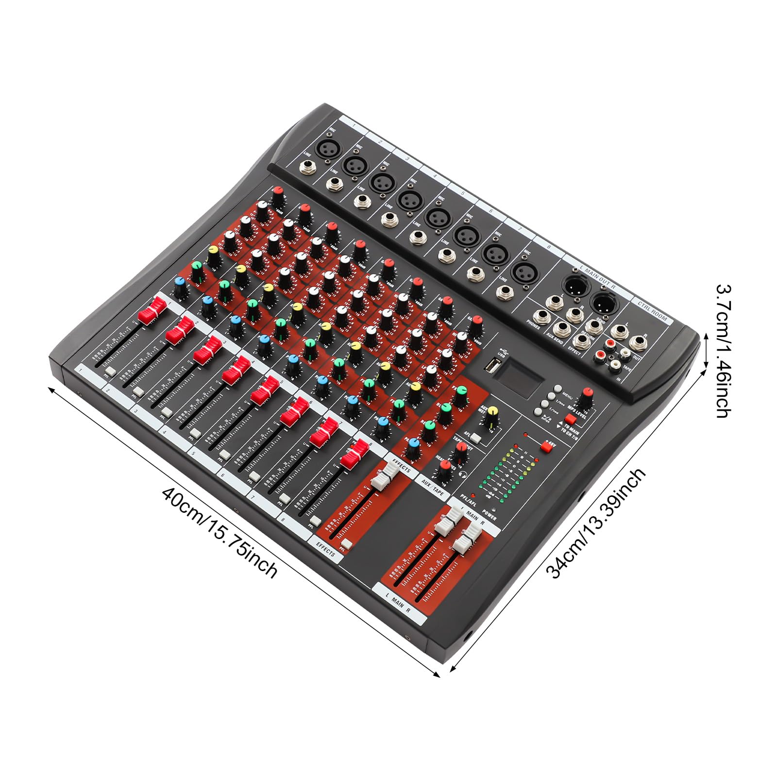 Mixer Audio Mixer 8 Canali Professionale con Bluetooth USB, Mixer 8 Ingressi Microfono Alimentazione Phantom 48V, Equalizzatore 3 Bande Fader Preciso per Karaoke Studio Scena