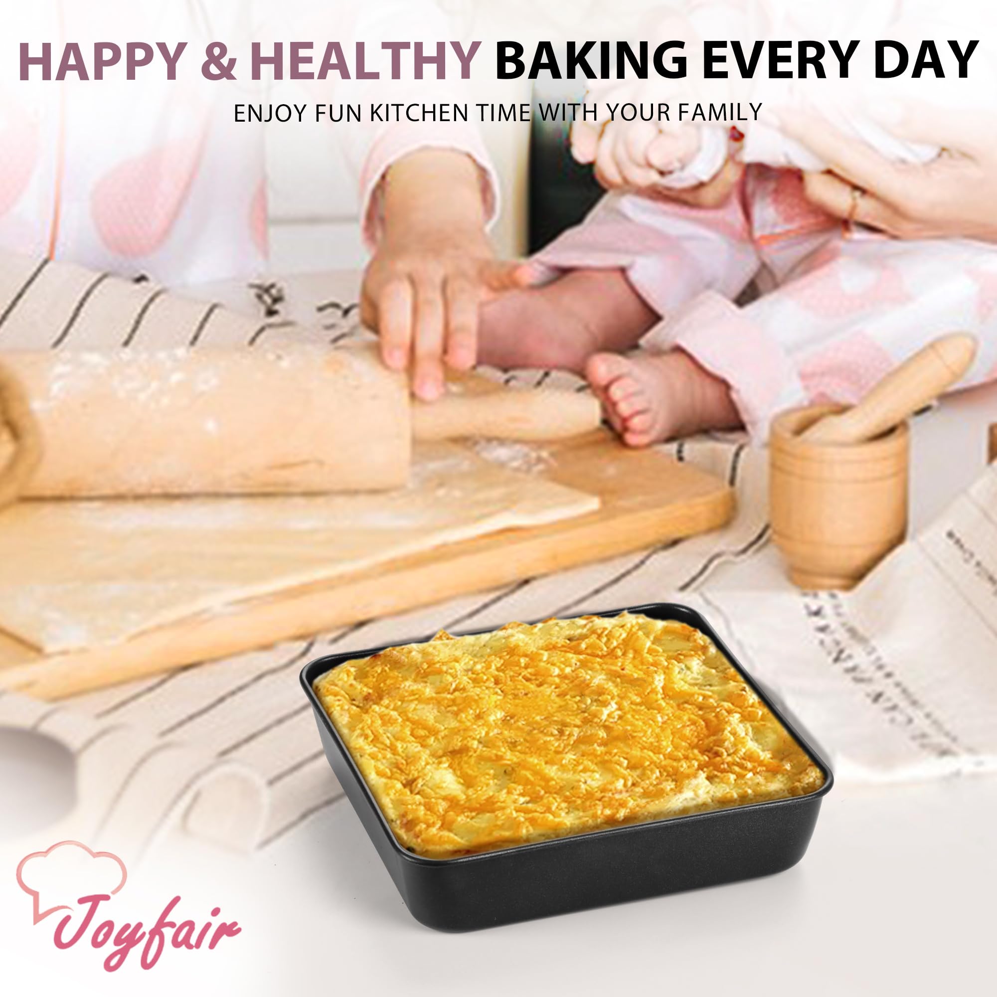 Joyfair Moule à gâteau carré de 20 cm en acier inoxydable avec surface antiadhésive, idéal pour la cuisson et la cuisson du pain, des lasagnes, des brownies, de la viande, facile à démouler et à