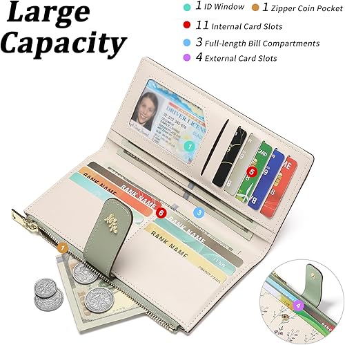 Miniatura 2 de GAEKEAO Cartera para mujer delgada y fina con bloqueo RFID, con estampado floral, de cuero vegano, tarjetero plegable, cartera larga con bolsillo