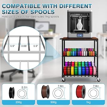 Ironwalls 3dプリンタースタンド、収納、電源コンセント、3段3dプリントカート