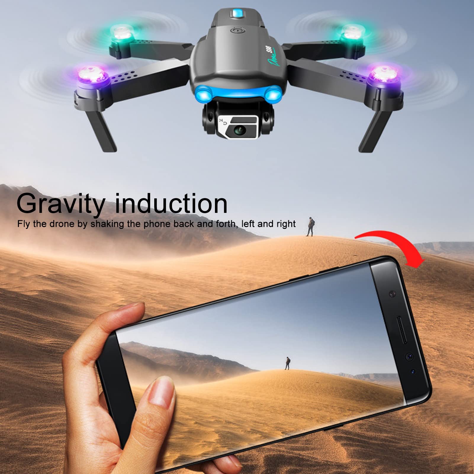 S98 Mini Drone con Cámara para Niños, Cuadricóptero Plegable Quadcopter con Luces, Cámara Dual, App WiFi FPV, Evitación de Obstáculos de 360 ​​grados, Drone Apto para Niños y Principiantes