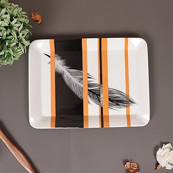 Melamine Morr Pankh Printed Melamine Large Size (39x27.5 cm) Serving Tray Tea Coffee Serving Tray (Pack of 2 Pcs.; Tray-Big-Morrpankh-2)