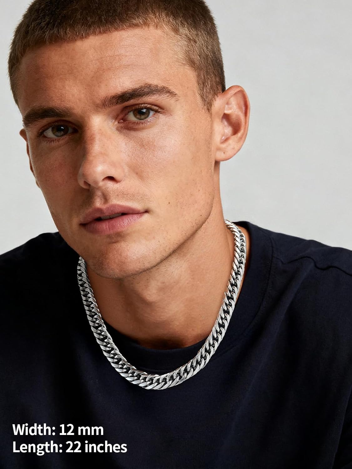 U7 Men Cuban Link Chain Necklace, Stainless Steel Franco Curb Choker, Silver/Black/14K Gold Plated Necklaces for Male Women, 6/9/12mm Width, 18-30 Inches Length Hip Hop Jewelry - Image 2