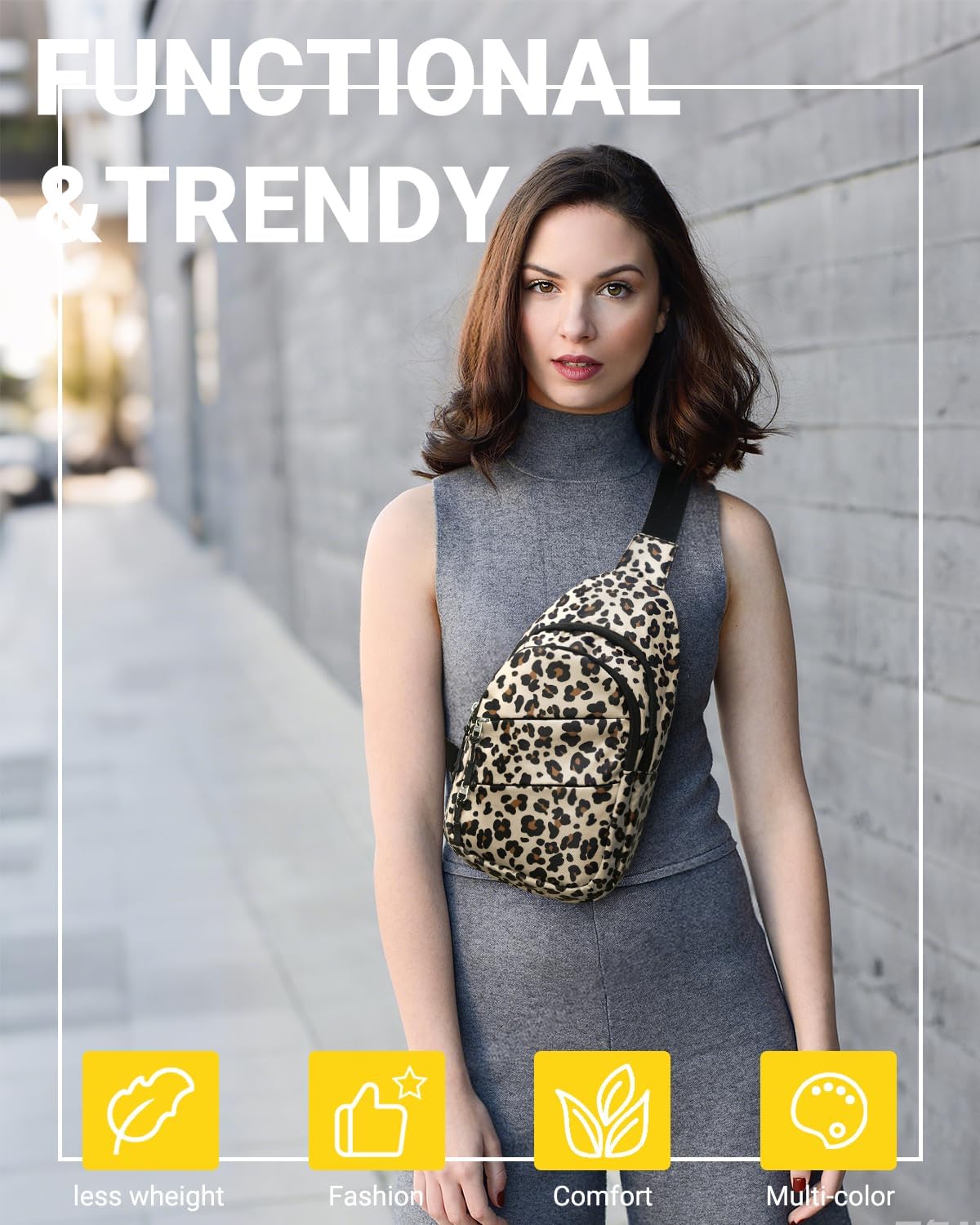 Tuwubi Crossbody Bags for Women, Sling Bag for Men, Small Hiking Backpack Anti Theft Lightweight for Outdoors Travel (M, Leopard - Image 7