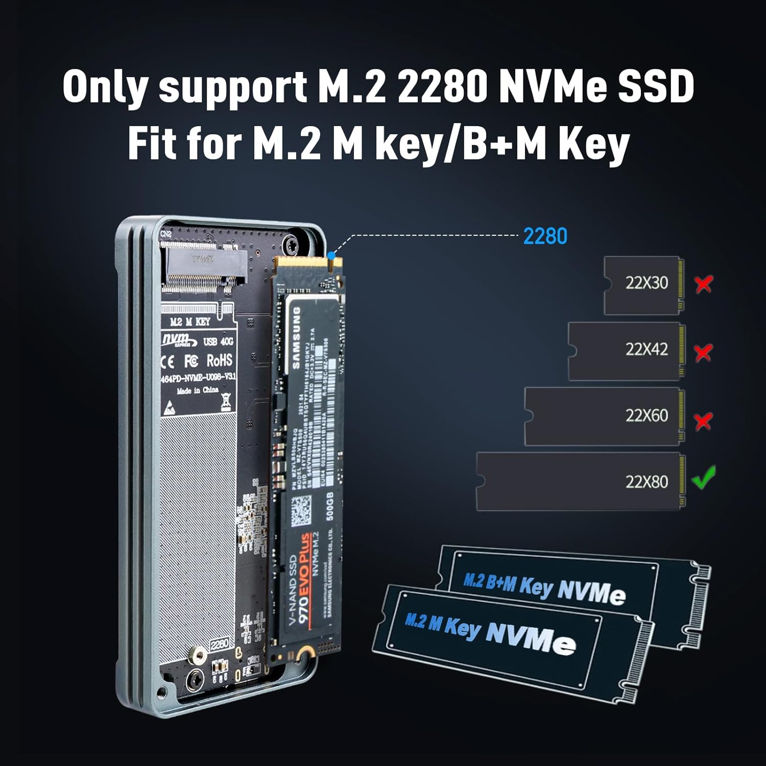 40Gbps NVMe Enclosure,V VCOM M.2 NVMe SSD Enclosure, Aluminum Alloy External NVMe Enclosure Support Size 2280 M&B+M-Key,Compatible with Thunderbolt 3/4,USB4/3.2/3.1/3.0/2.0