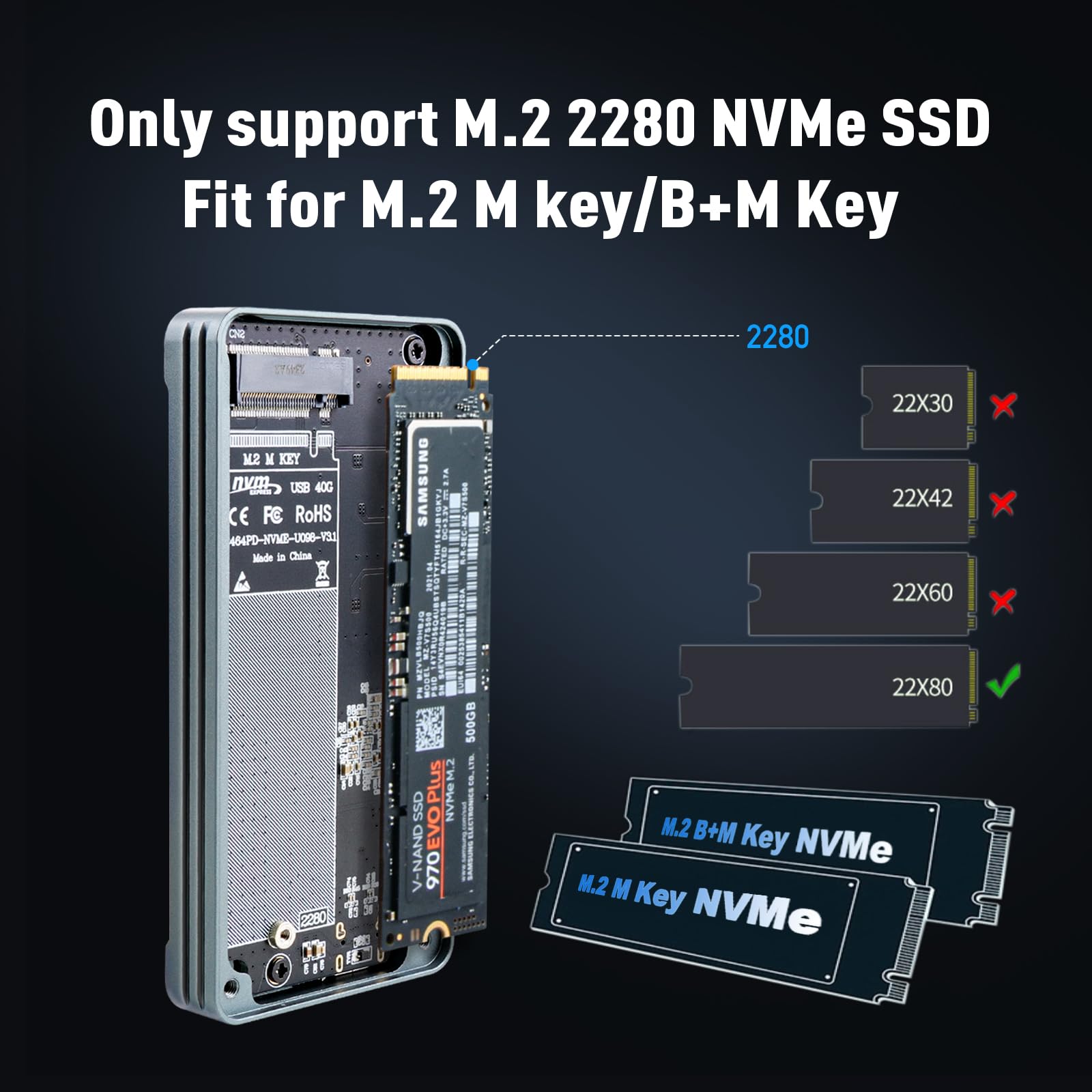 VCOM Obudowa SSD M2 40 Gbps, obudowa USB4 NVMe kompatybilna z Thunderbolt 4 | do 3094 MB/s, aluminiowa obudowa SSD do PCIe 2280 M-Key (B+M Key), USB4/3.2/3.1/3.0, nie dla M.2 SATA