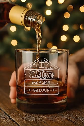 Miniatura 2 de Stardrop Saloon - Letrero de parodia de juego de comida rústica con logotipo - Vaso de whisky escocés grabado con láser 3D, 10.5 onzas