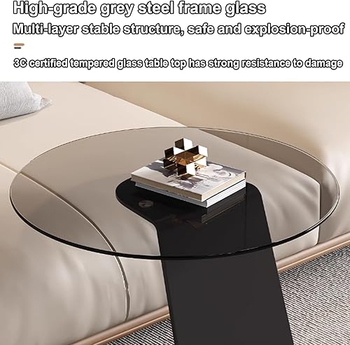 Miniatura 4 de Mesas auxiliares pequeñas Mesita de noche auxiliar pequeña mesa auxiliar de cristal pequeña mesa redonda adecuada para sala de estar, dormitorio,