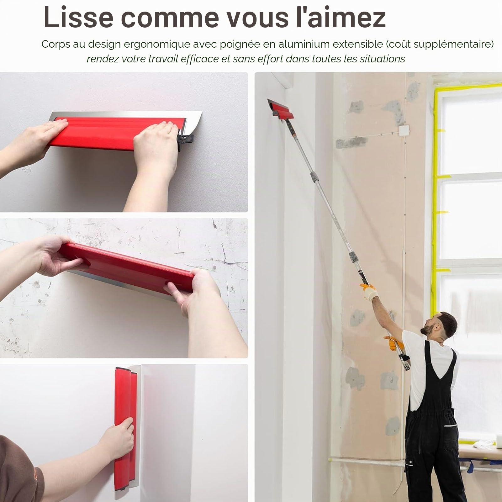 Ensemble de lames d'écrémage pour cloisons sèches, 9.84in 15.75in 23.62in Lames d'écrémage Poignée ergonomique Lames remplaçables Outils d'écrémage pour cloisons sèches