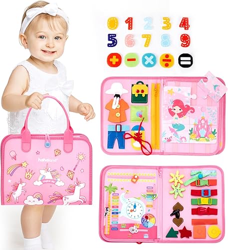 hahaland Tabla de Actividades para Niños Pequeños y Niñas, Juguetes Montessori para Mayores de 3 Años, Actividades Educativas de Aprendizaje