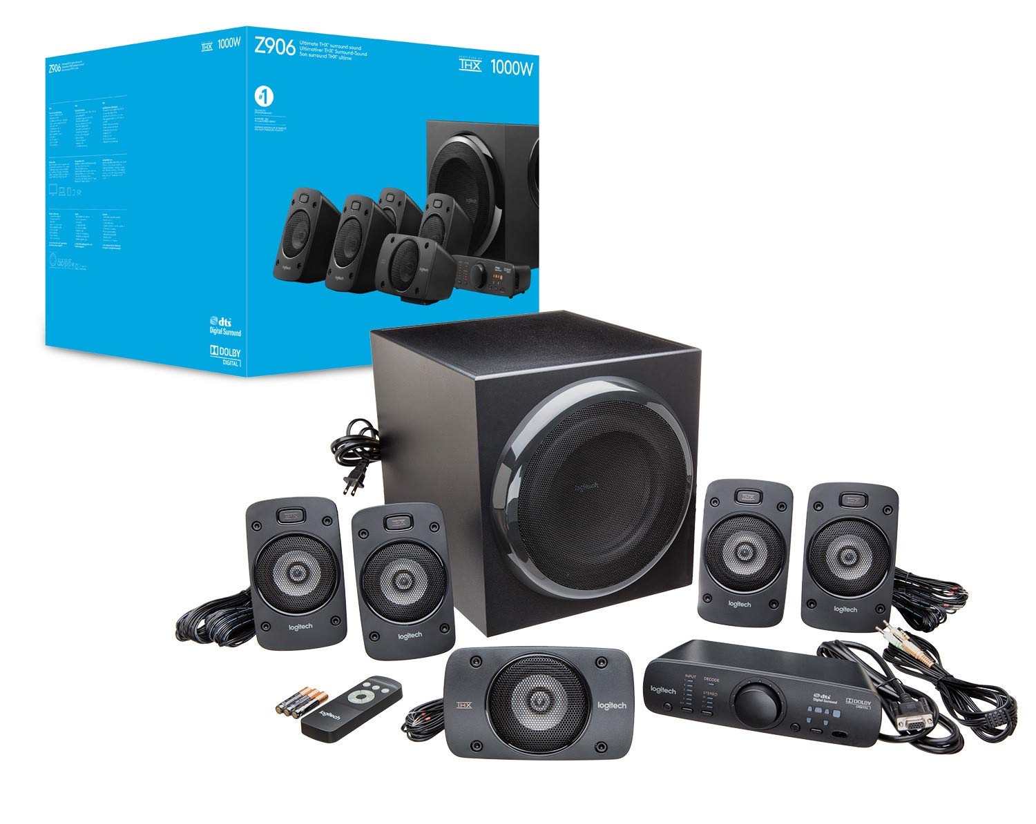 Logitech Z906 Système de Haut-Parleurs avec Son Surround 5.1 | Certificato THX, Dolby, DTS, 1000 Watt, Multidispositivo, Telecomando, Presa UK, PC/PS4/Xbox/TV/Smartphone/Tablet