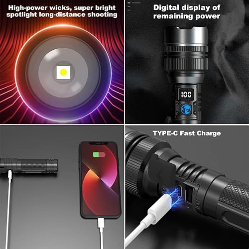 Miniatura 7 de 2025 La última linterna de supervivencia, linternas tácticas recargables LED de alto lúmenes, foco de mano impermeable para emergencias con zoom,