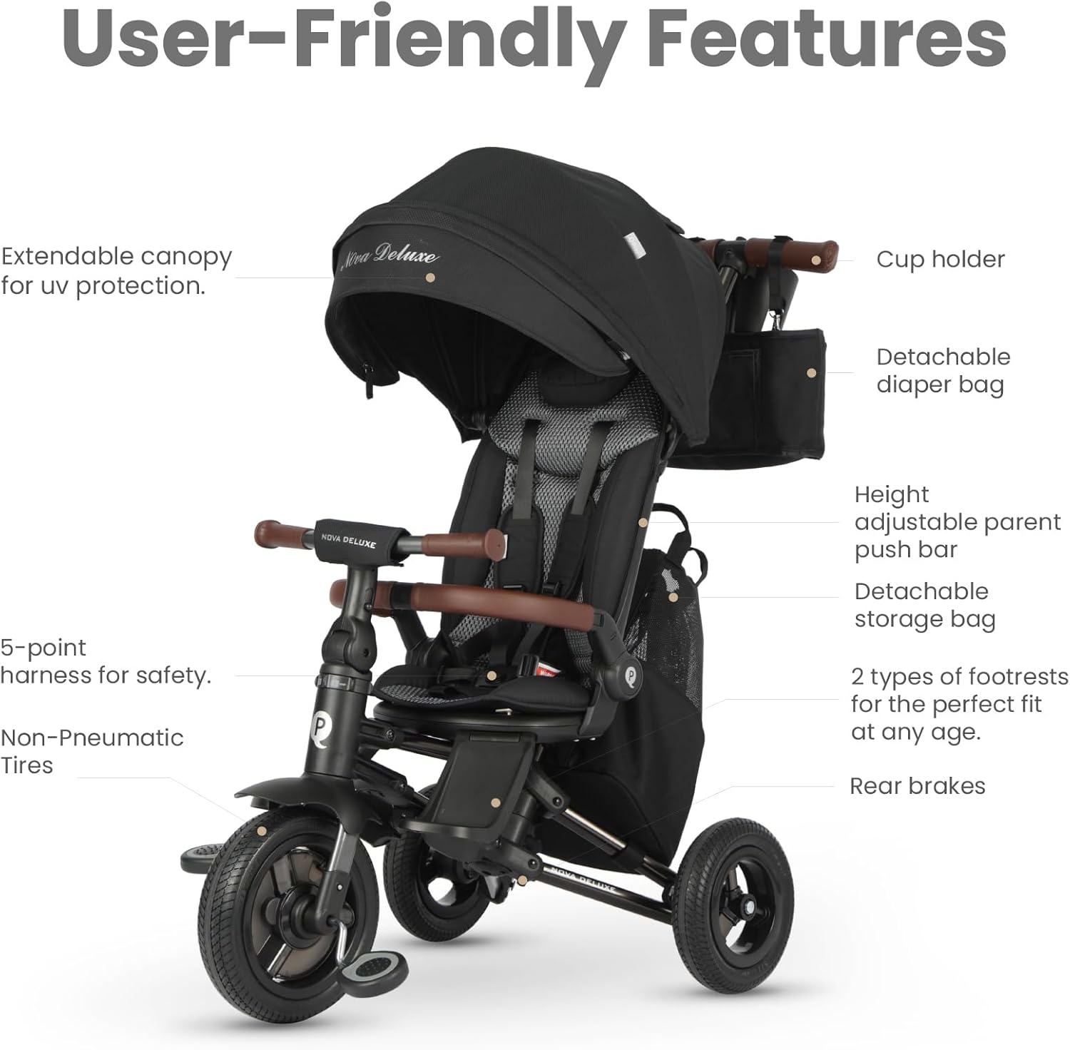 Image of the folded QPlay stroller stored in a car trunk, demonstrating its portability.
