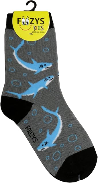 Foozys Boys Fun Sharks - Cool Colorful Crew Socks - 1 pair