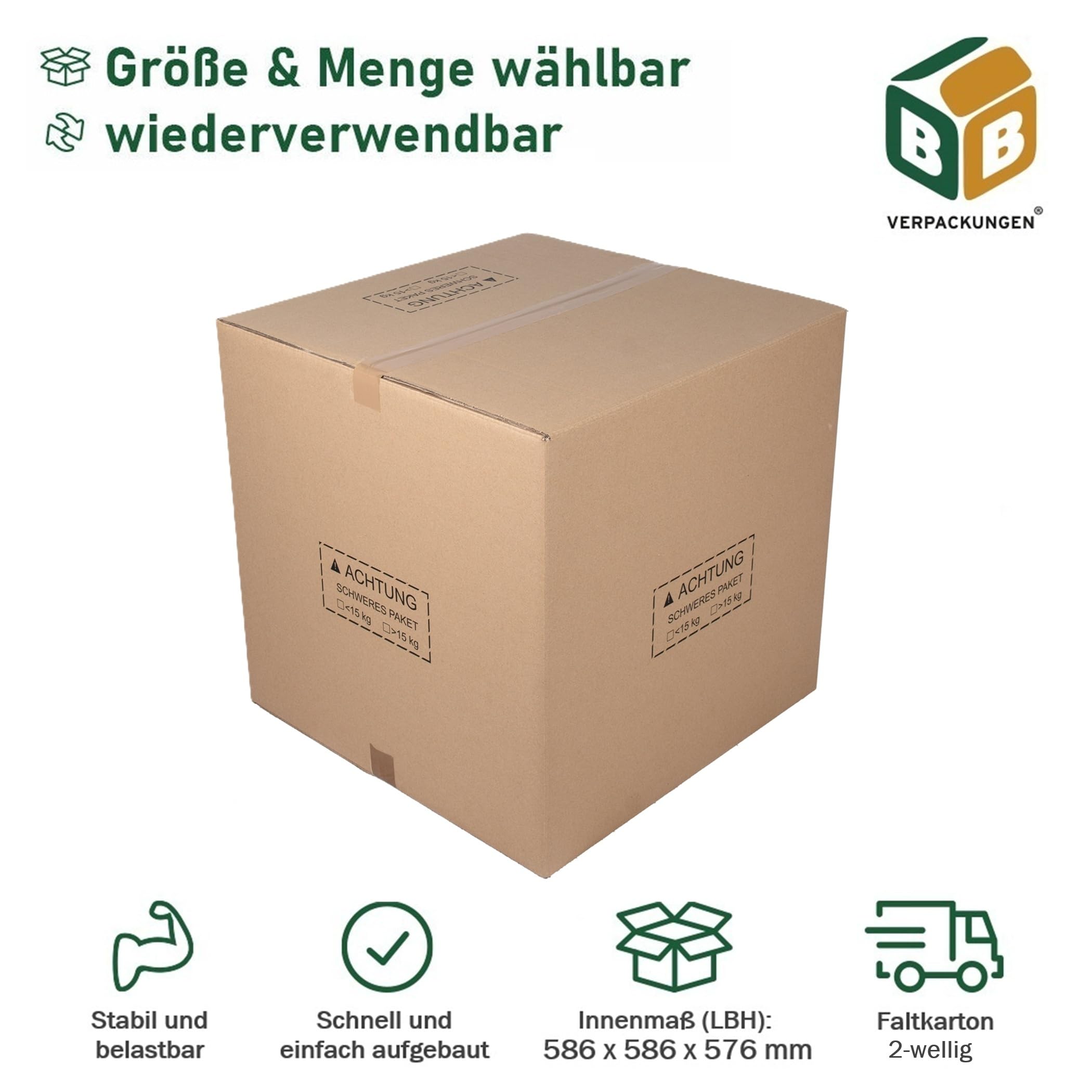BB-Verpackungen 10x Faltkarton Amazon FBA Karton 600x600x600mm (10 Stück) 2-wellig mit Heavy Mark - robust, sicher, versandoptimiert und aus recyceltem Material