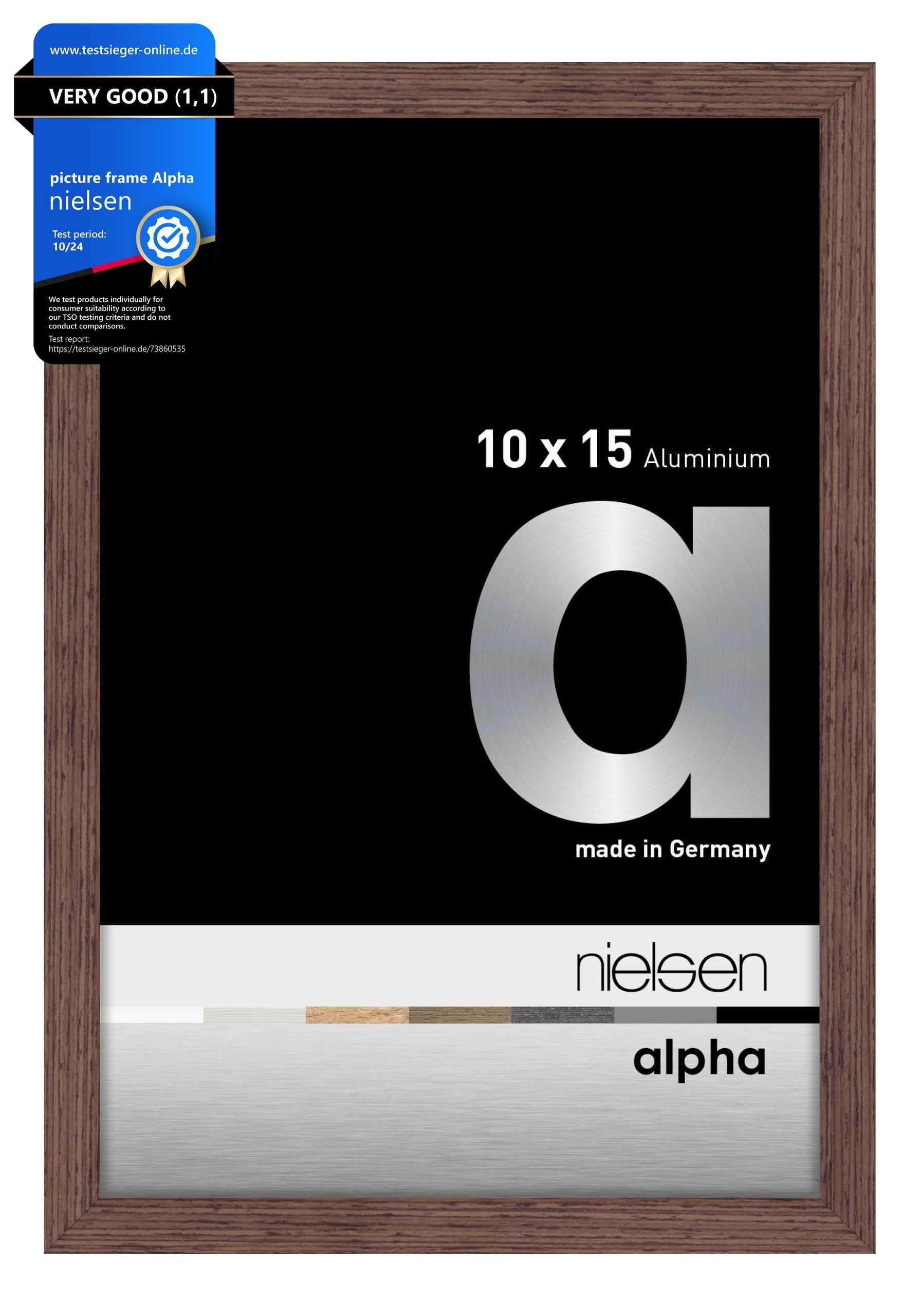 Nielsen Light Wenge Alpha Aluminium Picture Frame - 10X15cm (4X6in) - With Float Glass And Easy Push-Turn Clips - For Photos And Art
