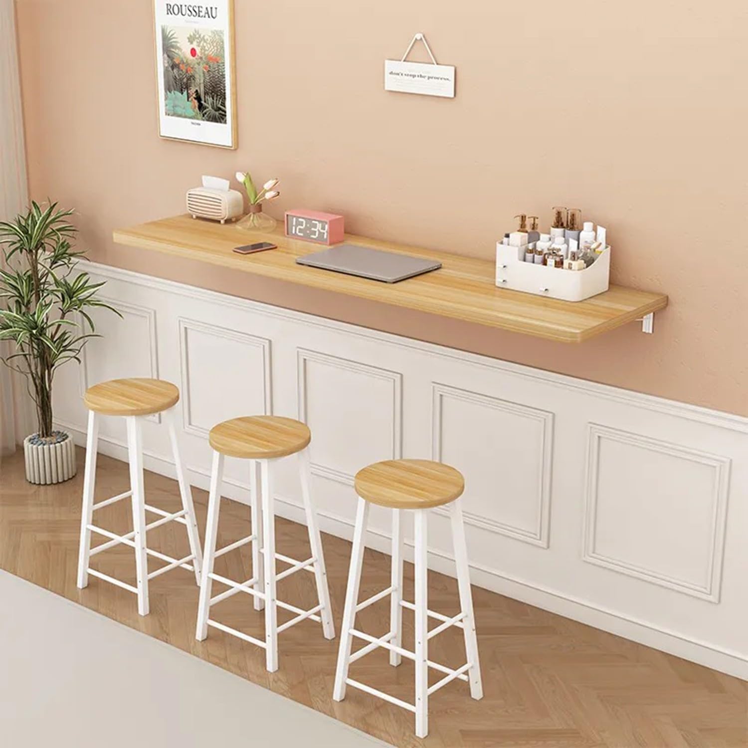 JuanNest Collapsible Wall Mounted Desk, Small Breakfast Bar Table, Wall Desk, Foldable Floating Workbench for Laptop Study Dining Balcony Bedroom Bathroom Kitchen, Space-Saving Solution B,110×40CM