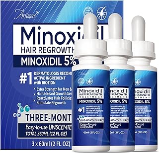 5% Minoxidil Hair Growth Serum for Men & Women with Biotin: Minoxidil for Men and Women, 5 Percent, Hair Regrowth Treatment, Extra Strength (6 FL OZ, Dropper 3pcs)