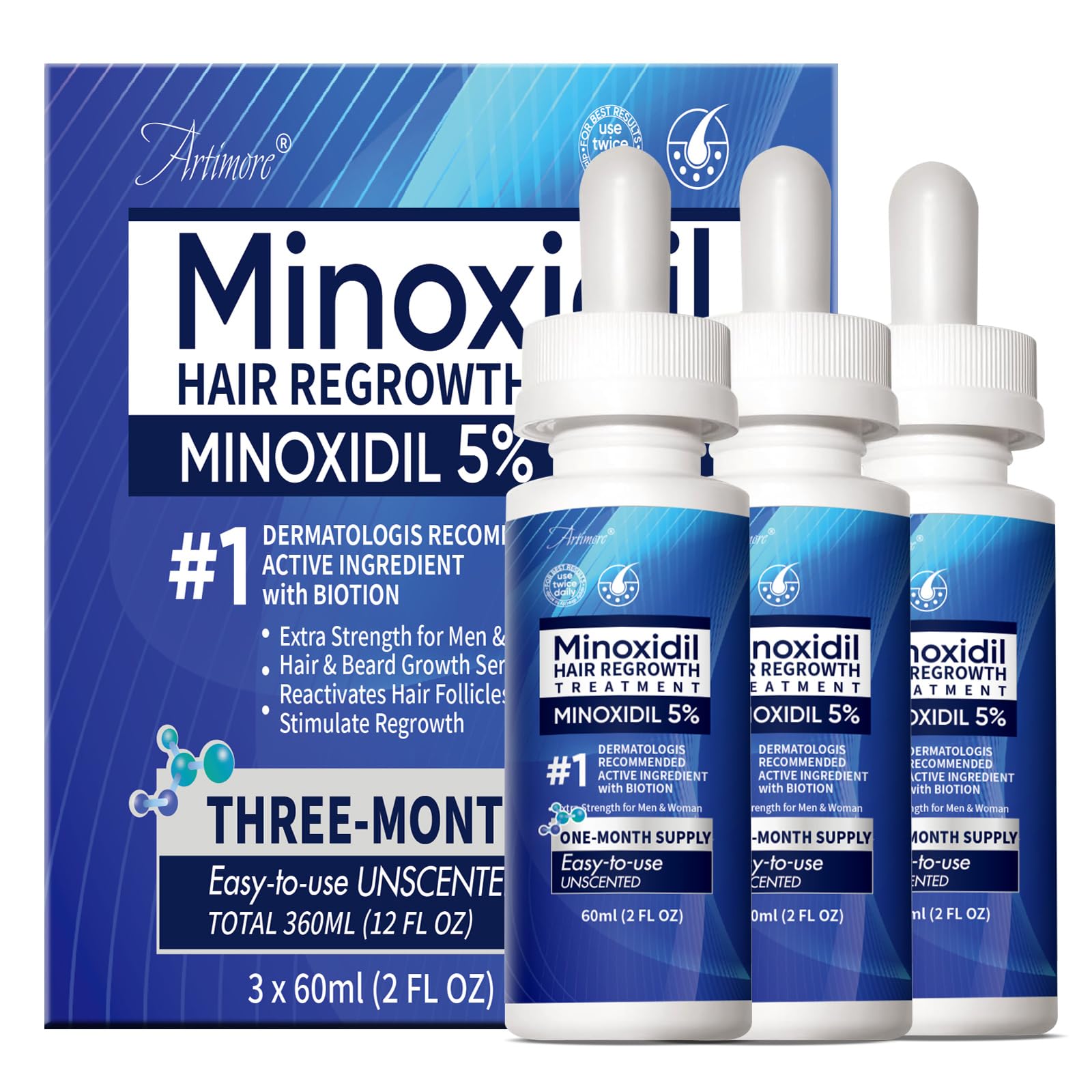 Men’s Rogaine 5% Minoxidil for Men Foam, Clinically Proven Regrowth for Thinning Hair, Topical Hair Loss Treatment, Unscented Topical Aerosol, Results in 8–16 Weeks, 3-Month Supply, 3 x 2.11 oz