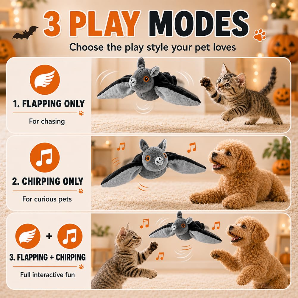Generico Flapping Bat Dog Toy for Large Dogs，2pcs | Flying Bat Toy, Hanging & Ground Play Flying Dog Toy with Flapping Wings for Chase & Boredom Relief