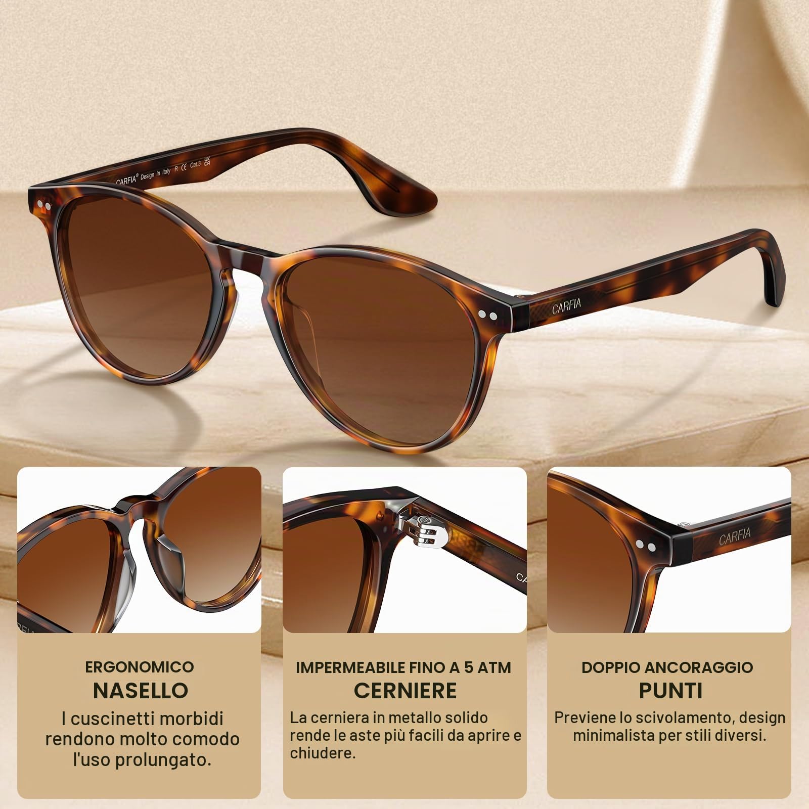 Carfia Occhiali da sole vintage da donna Polarizzati UV400 Protettivi per il viso piccolo Occhiali da sole in acetato CA5286