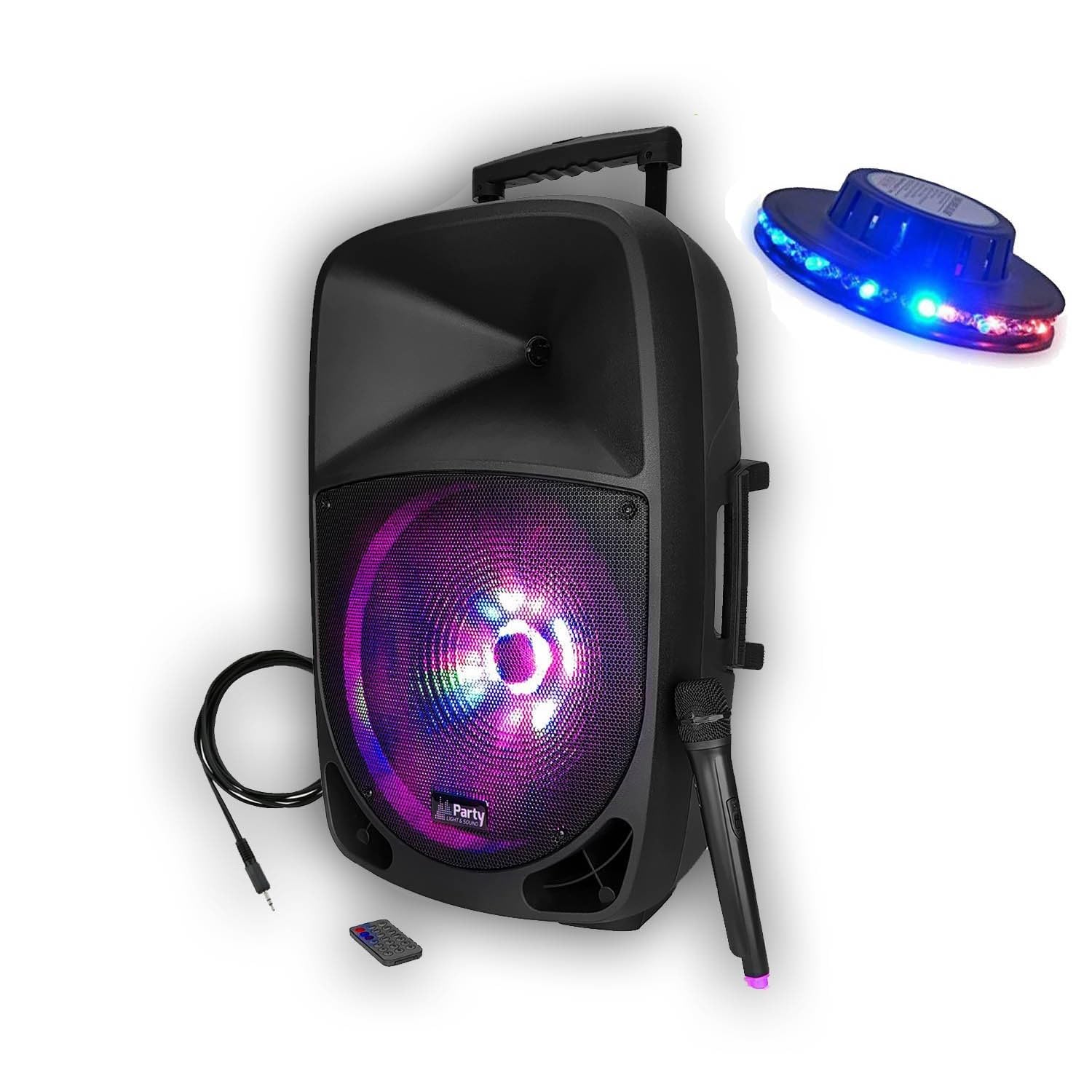 Karaoké SONO PORTABLE 800W Enceinte mobile amplifiée + accessoires 2 MICROS + JEU DE LUMIERE