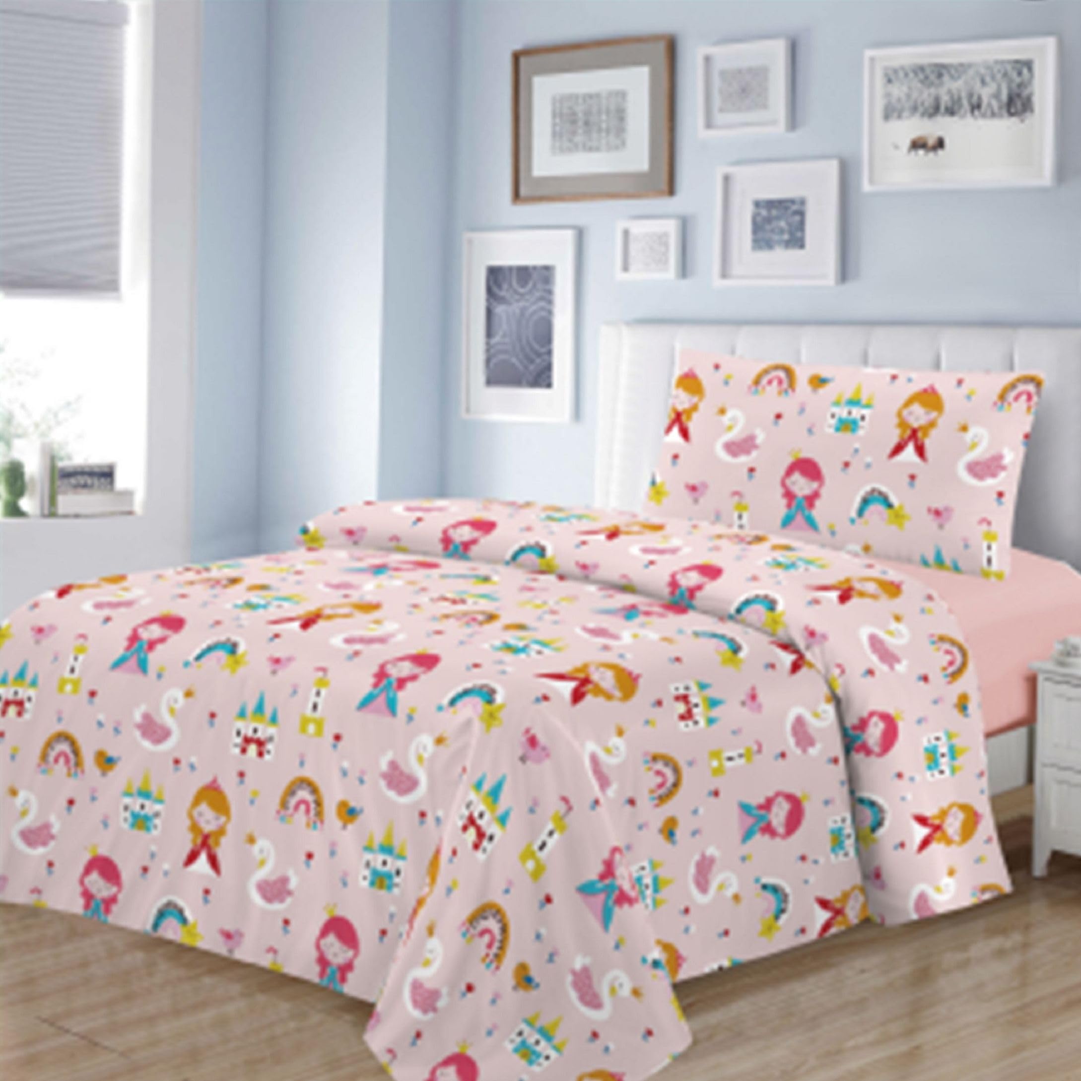 Dalina Textil Juego de Sábanas Infantil para Cama 3 Piezas - 1 Sábanas Bajera Ajustable Cama 90cm con Encimera 165x260cm y 1 Funda de Almohada Larga (Cama de 90x190cm)