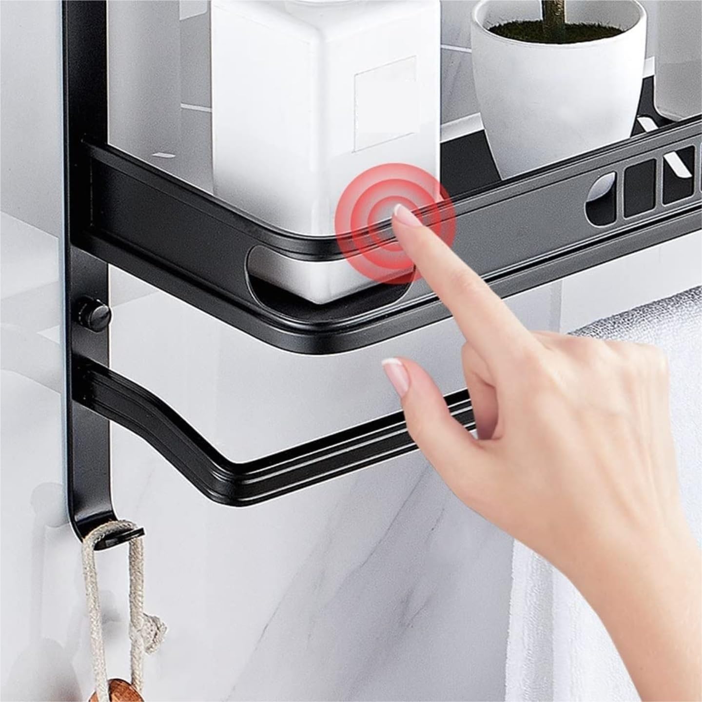 Estante Baño Cesta De Almacenamiento Carrito Ducha Aluminio con Toallero Y Ganchos Estantes Dobles para Baño Organizador Ducha(Black)