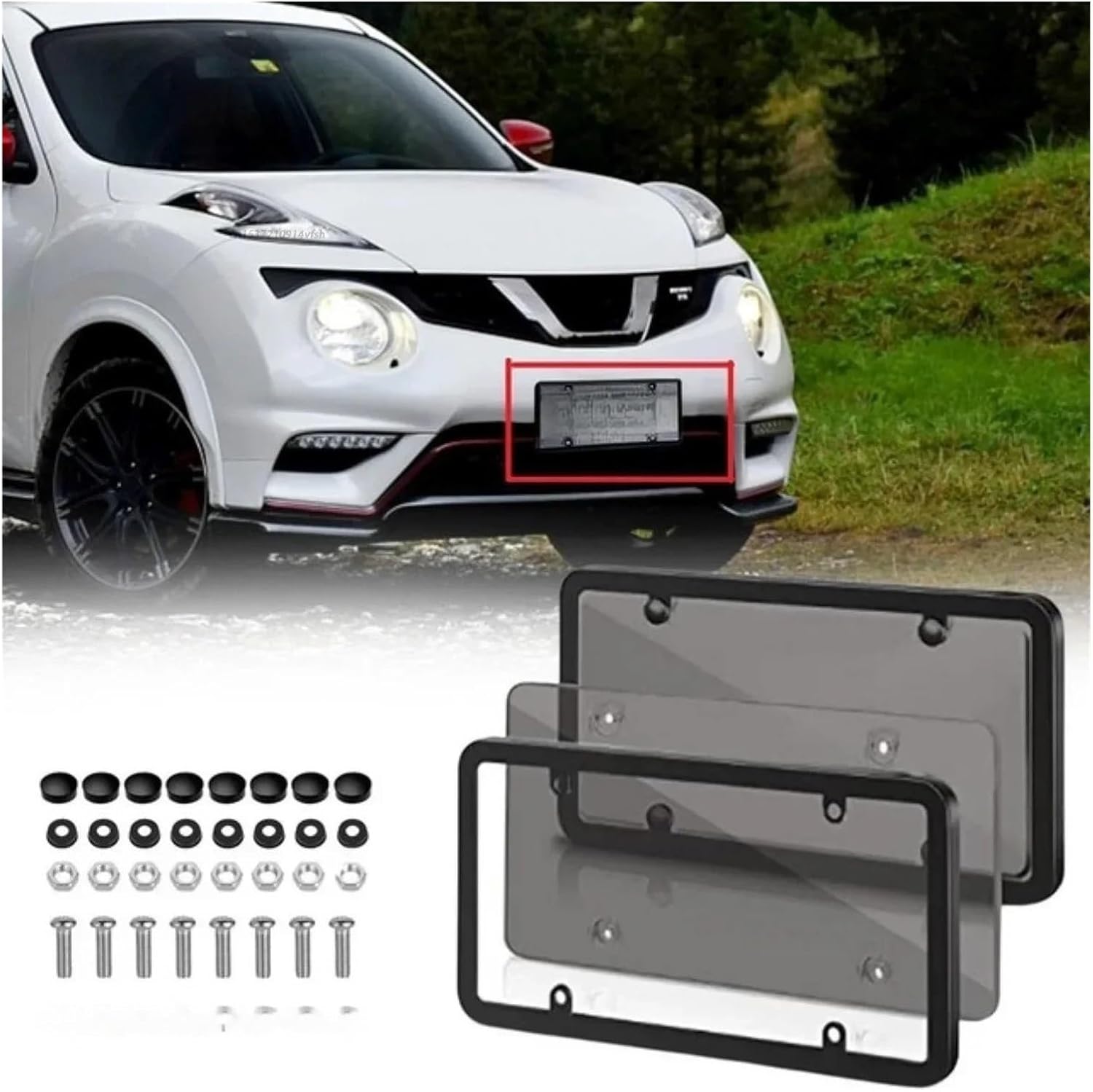 2pcs Car License Plate Frame Shield License Plate Holder License Plate Protection(White)