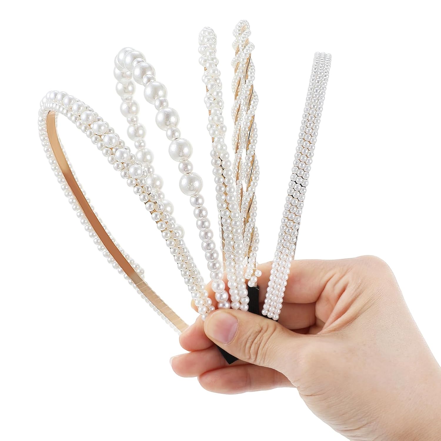 5 Pcs Pearl Headband Bridal Headband Bridal Hair Hoop Hairbands White Artificial Pearl Headbands for Women Girls Wedding Party Hair Accessories