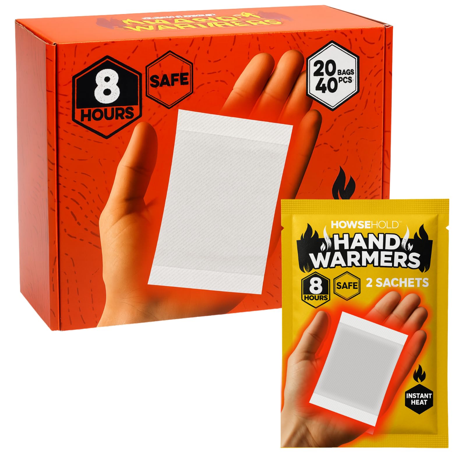 Hand Warmers - 20 Pairs - 8 Hours of Heat Air Activated Glove or Pocket Warming Sachets for Outdoor Activities Football, Golf, Skiing, Hiking, Sport Spectating