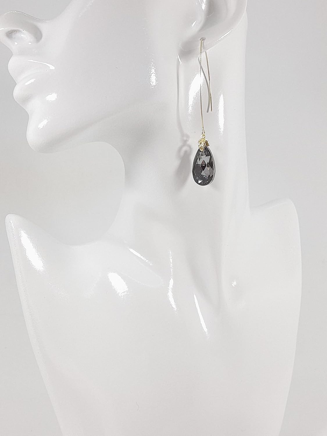 A SHER’S CREATION Long Austrian Crystal Drop Earrings 1 Micron Gold Plated French Hook, Hypoallergenic Handmade Jewelry for Women, Elegant Gift Box Royal Silver night Grey color - Image 8