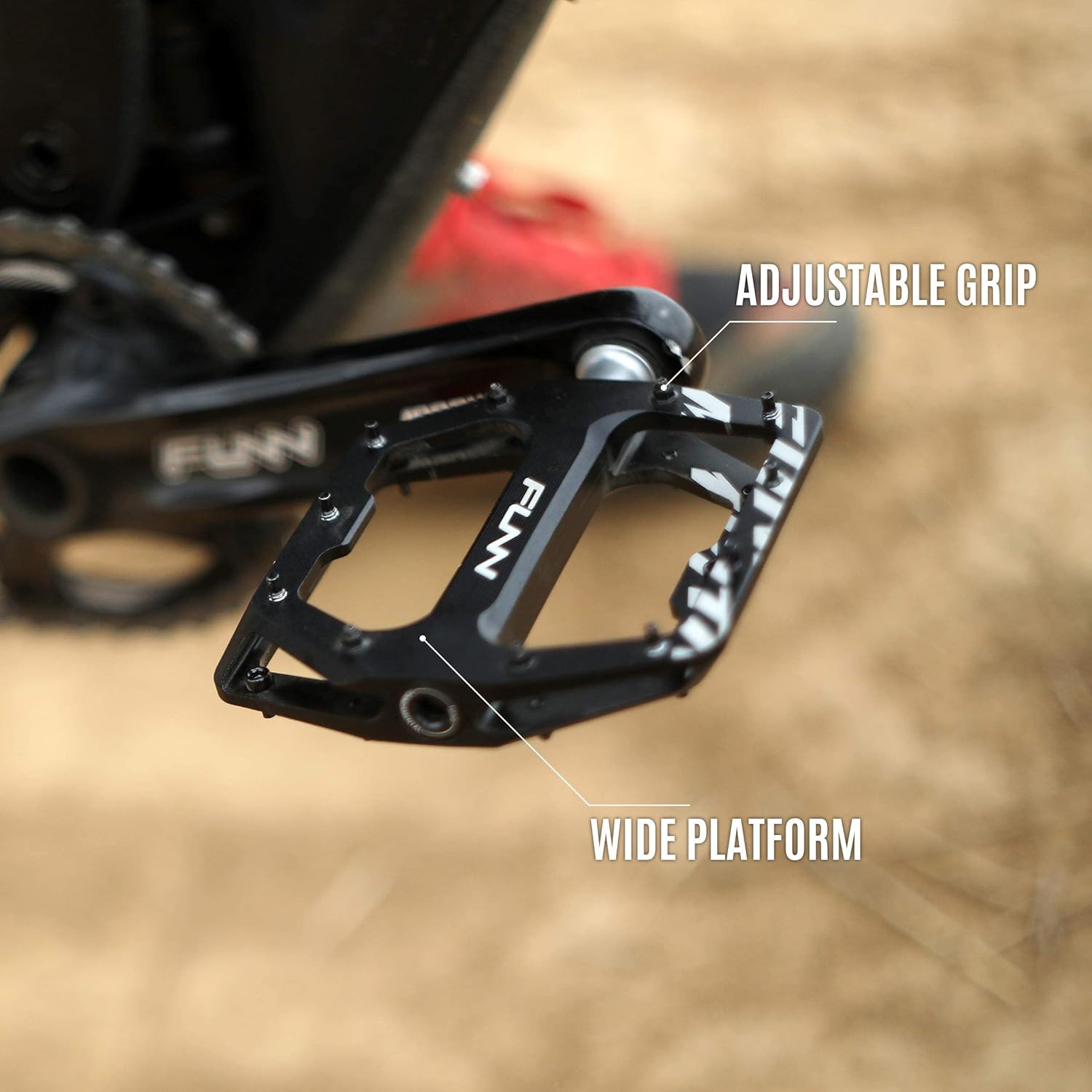 Funn Funndamental Flat Pedals - Wide Platform Bicycle Pedals for BMX/MTB Mountain Bike, Adjustable Grip for Outstanding Stability, 9/16-inch CrMo Axle