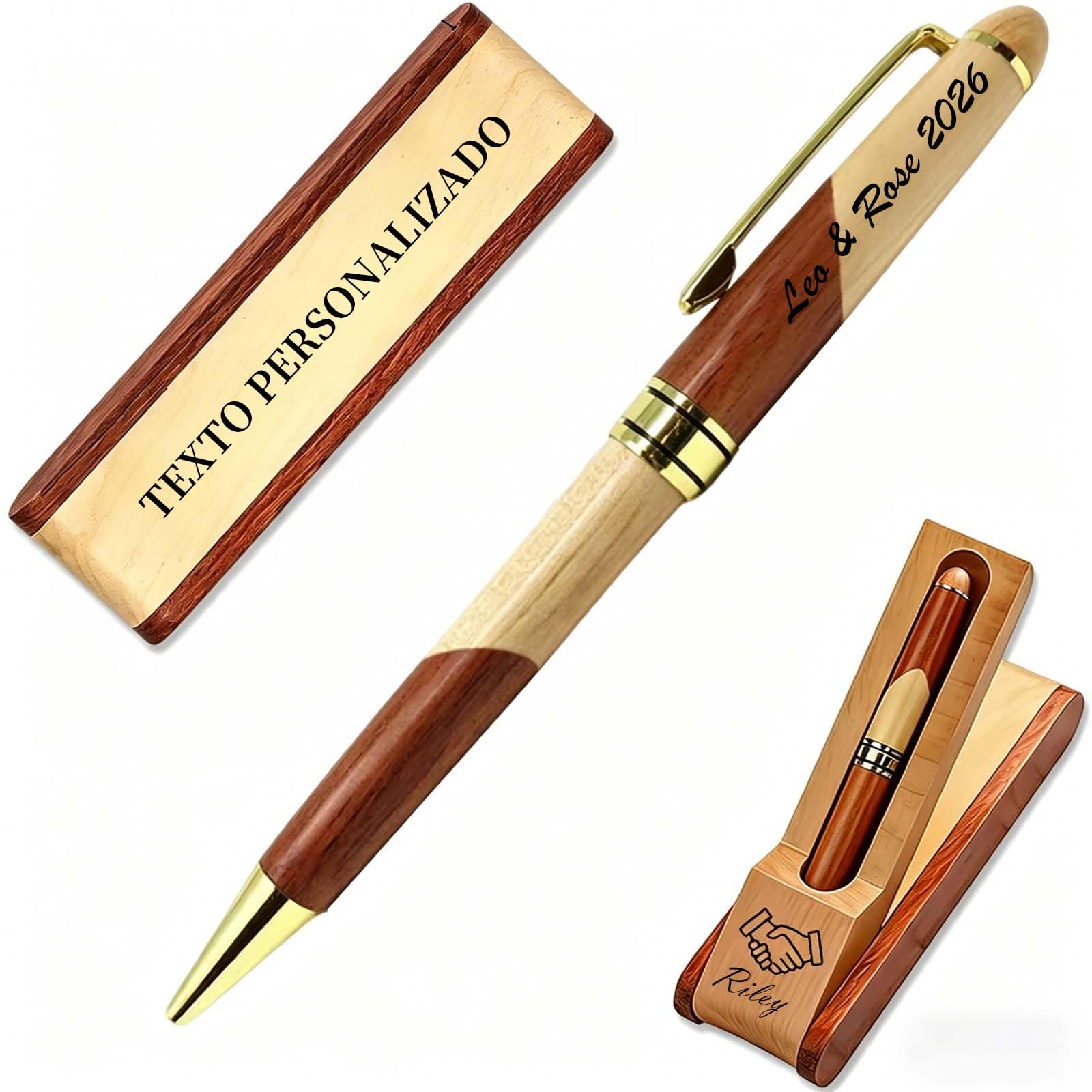 Engraved Wood Personalized Pen Set with Gift Box, Personalized Pens, Accurate Size for Graduation, Office and Special Occasion Gift (stylo personnalisable03)