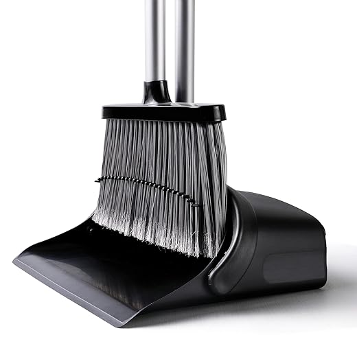 Eyliden Broom and Dustpan Set, Broom Dustpan Combo with 52" Long Handle for Lobby Kitchen Room Office Indoor, Dustpan with Broom Set for Home, Floor Use Lobby Dust Pan Sweep Combo Black