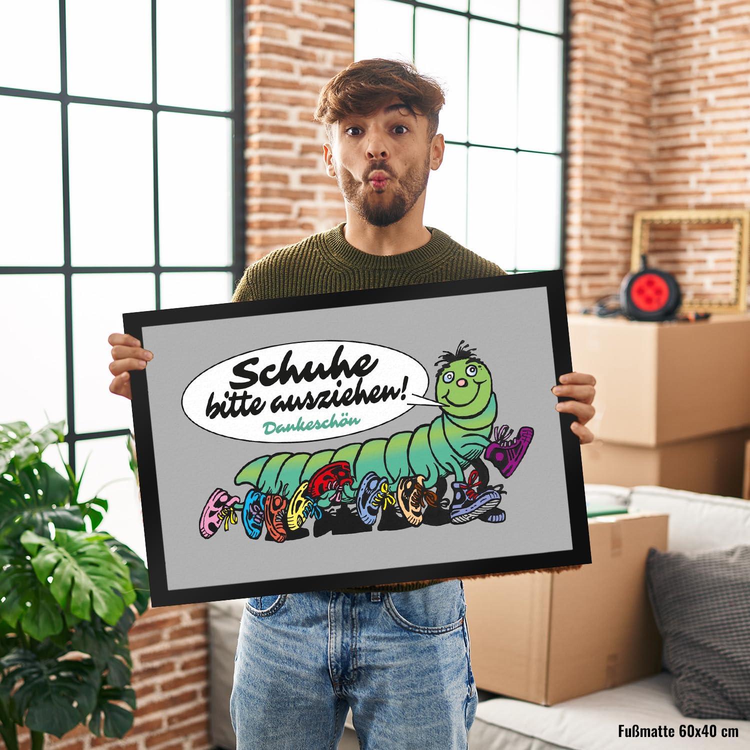 speecheese Tausendfüßler Fußmatte XXL in 50x75 cm mit Spruch Schuhe Bitte ausziehen - Dankeschön Perfekt für Haustüre und Hauseingang Turnschuhe Sneaker und High Heels ausziehen