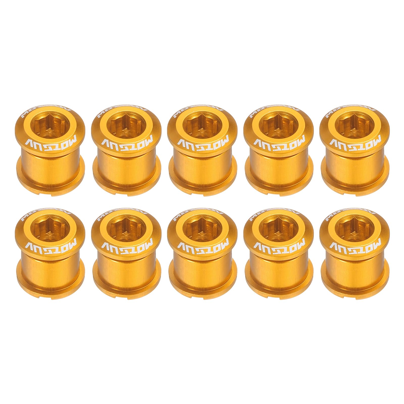 sourcing map 10pcs Double Chain Ring Bolts M8 Aluminum Alloy Bicycle Crankset Nuts Chainwheel Screw for Road Bike Mountain Bike, Yellow