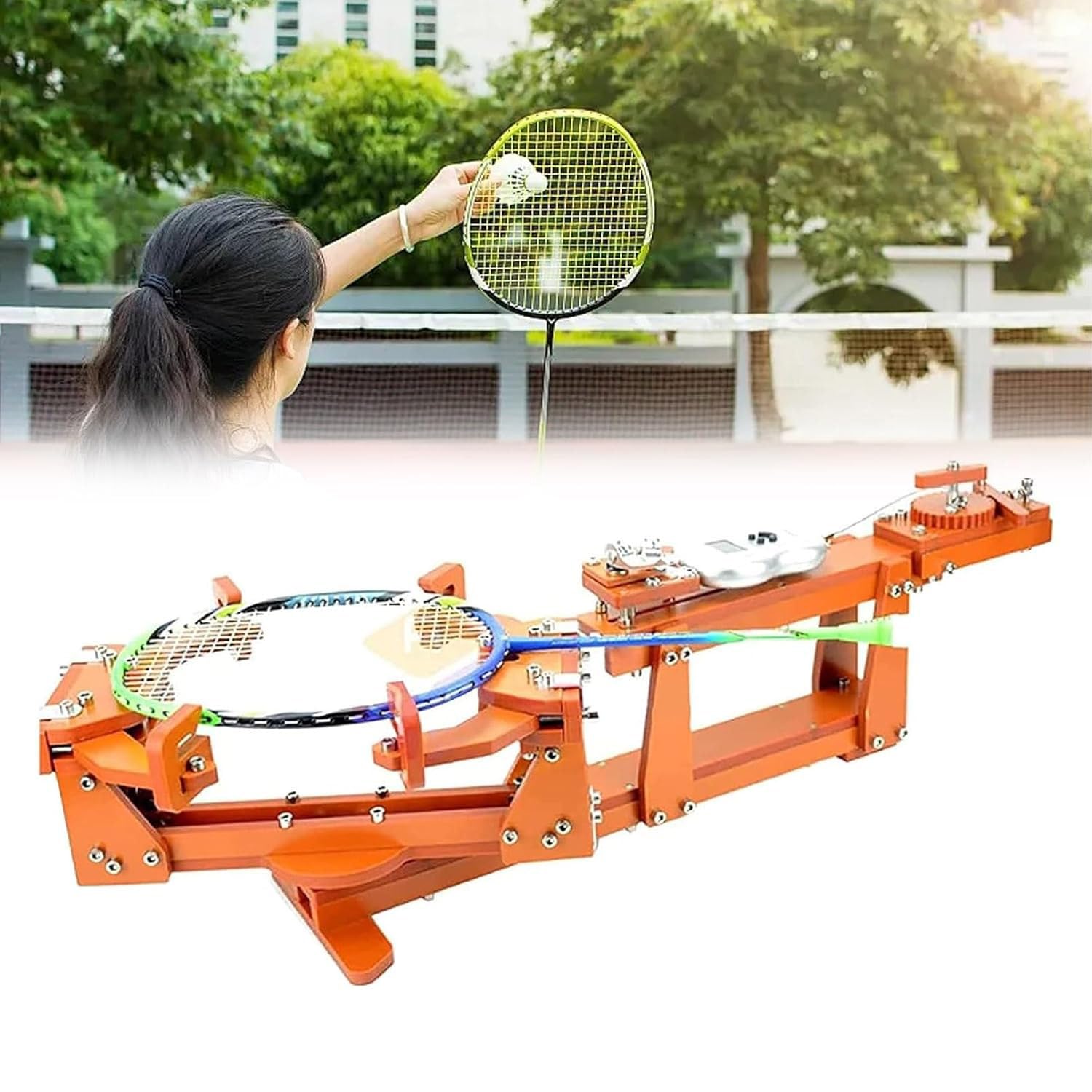 Incordatrice per racchetta da badminton, strumento portatile fai da te con fissaggio a 6 punti, include strumenti per infilare la racchetta per una manutenzione efficiente della racchetta