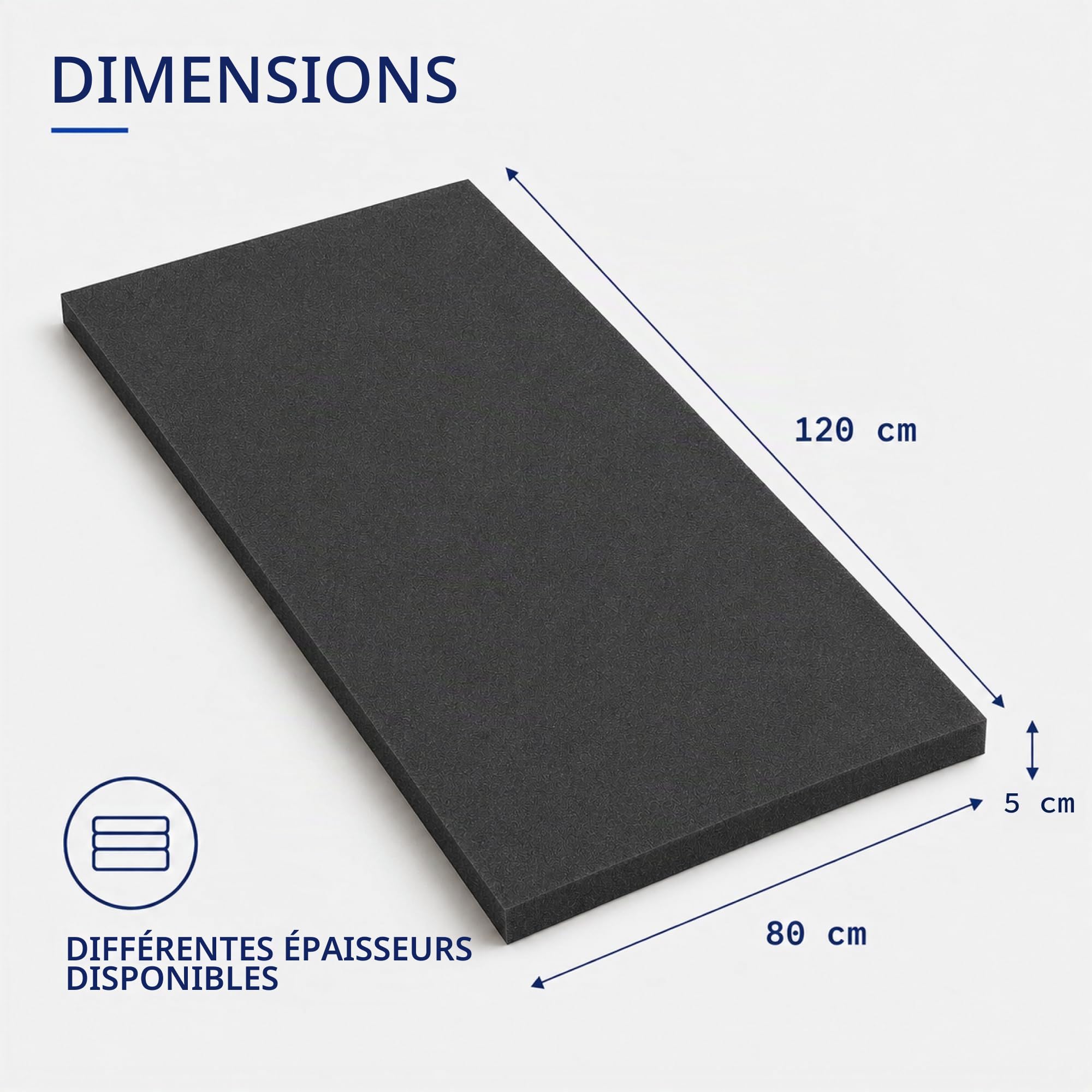 Coussin d'assise en mousse pour canapé en palettes 80 x 120 cm / 5 cm